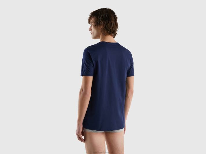 Heren Benetton T-shirt van lang vezelkatoen donkerblauw 4R624687