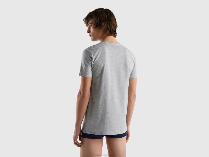 Heren Benetton T-shirt van lang vezelkatoen lichtgrijs 4R621575