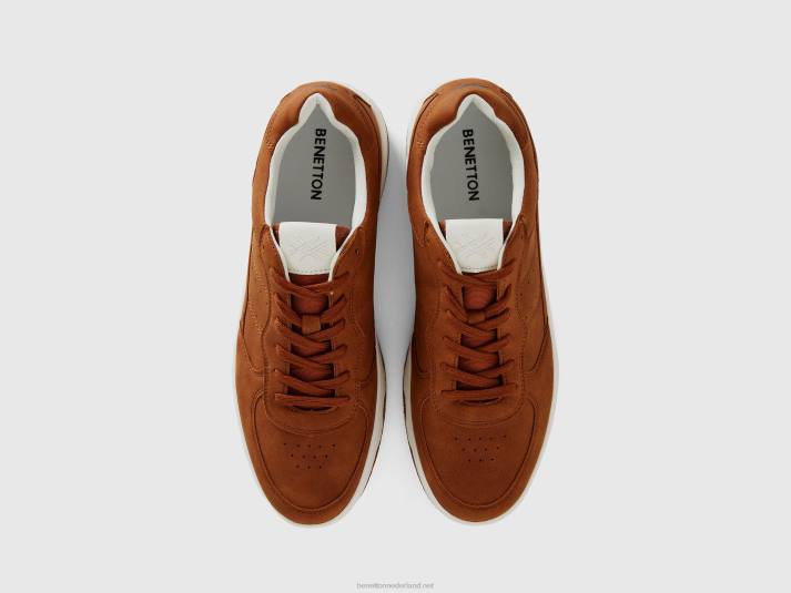 Heren Benetton bruine lage sneakers bruin 4R621567