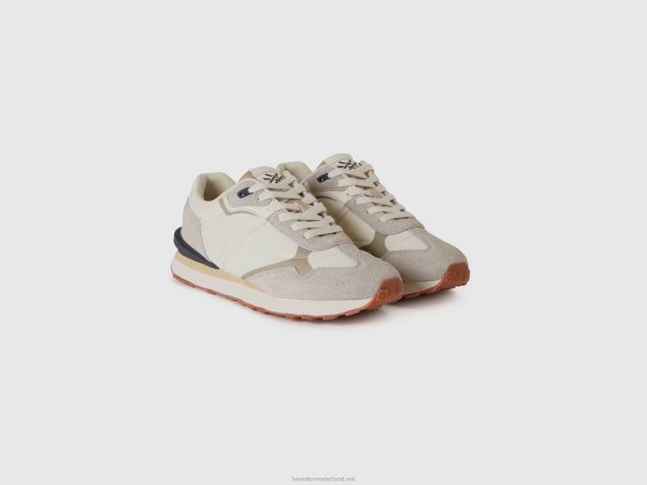 Heren Benetton sneakers van een mix van nylon en leer wit 4R621497