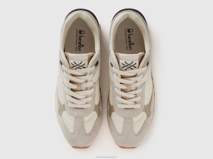 Heren Benetton sneakers van een mix van nylon en leer wit 4R621497