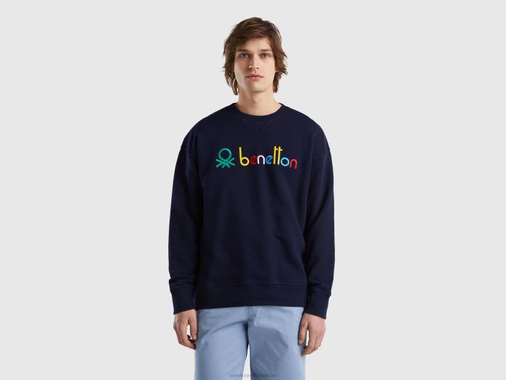 Heren Benetton Sweatshirt van 100% katoen met logo donkerblauw 4R624515