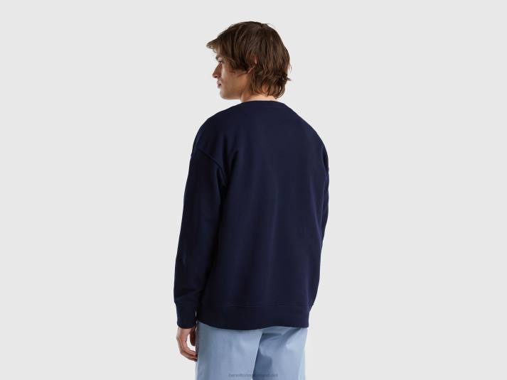 Heren Benetton Sweatshirt van 100% katoen met logo donkerblauw 4R624515