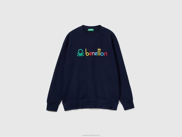 Heren Benetton Sweatshirt van 100% katoen met logo donkerblauw 4R624515