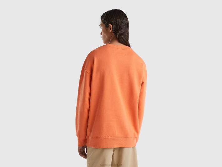 Heren Benetton Trui van 100% katoen met ronde hals oranje 4R621322