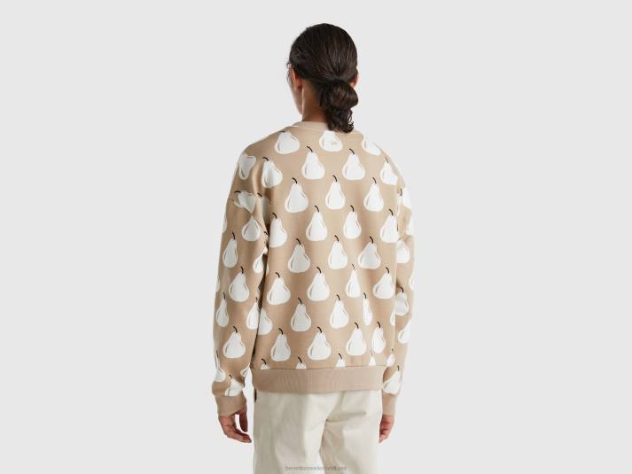 Heren Benetton beige sweatshirt met perenprint beige 4R624512