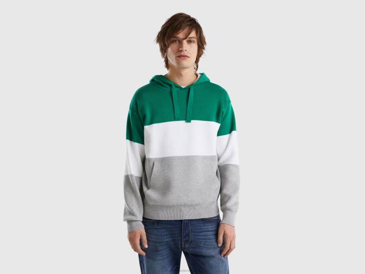 Heren Benetton gebreide hoodie met kleurvlakken lichtgrijs 4R621139