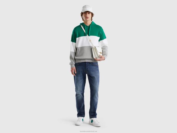 Heren Benetton gebreide hoodie met kleurvlakken lichtgrijs 4R621139