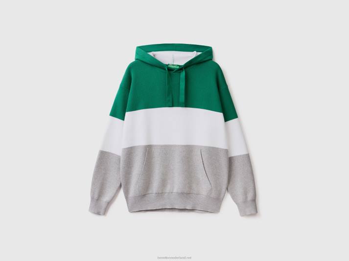 Heren Benetton gebreide hoodie met kleurvlakken lichtgrijs 4R624377