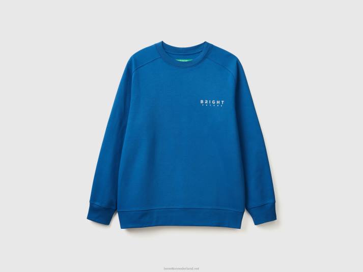 Heren Benetton hoodie met print van katoenmix helderblauw 4R621316
