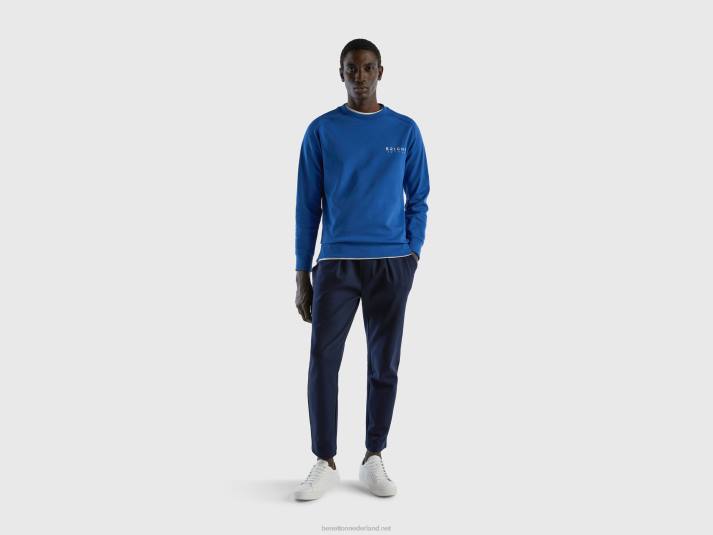 Heren Benetton hoodie met print van katoenmix helderblauw 4R624505