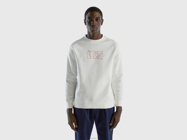 Heren Benetton hoodie met print van katoenmix romig wit 4R621319