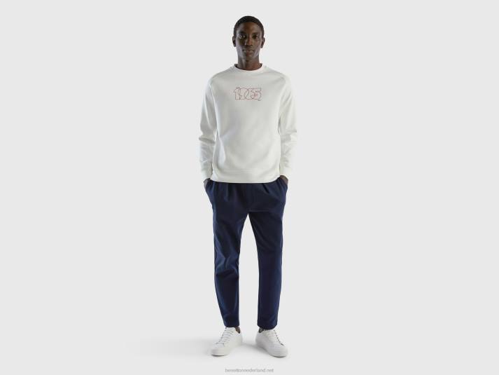 Heren Benetton hoodie met print van katoenmix romig wit 4R624514