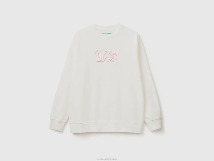 Heren Benetton hoodie met print van katoenmix romig wit 4R624514