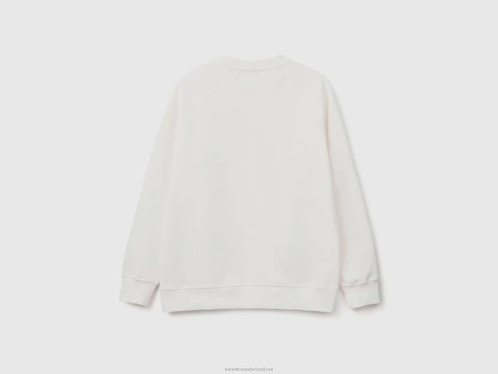 Heren Benetton hoodie met print van katoenmix romig wit 4R624514