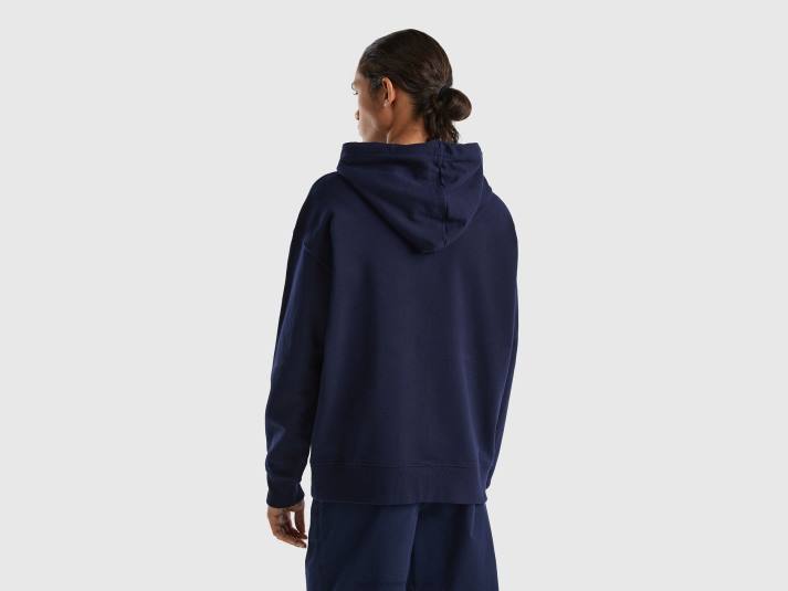 Heren Benetton hoodie met rits van katoen donkerblauw 4R621332
