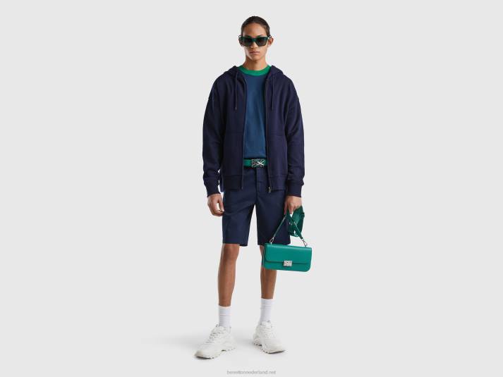 Heren Benetton hoodie met rits van katoen donkerblauw 4R621332