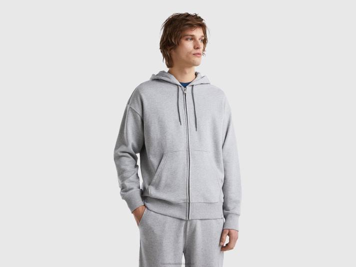 Heren Benetton hoodie met rits van katoen lichtgrijs 4R621330