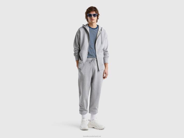 Heren Benetton hoodie met rits van katoen lichtgrijs 4R621330