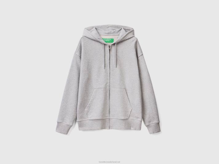 Heren Benetton hoodie met rits van katoen lichtgrijs 4R621330