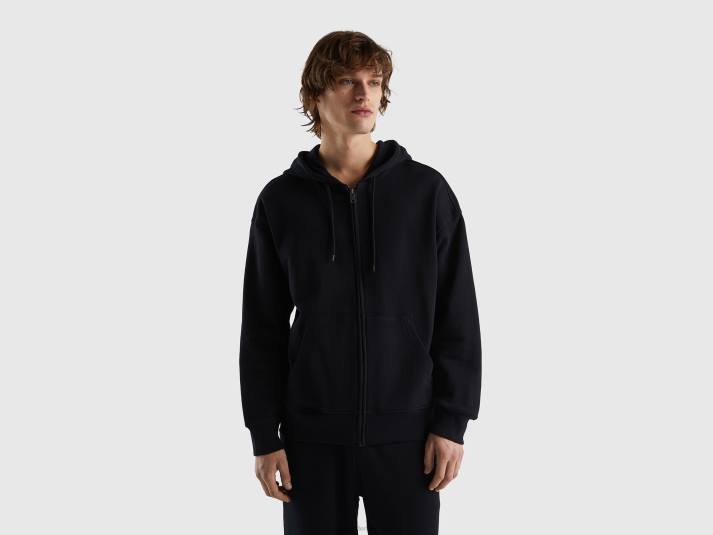 Heren Benetton hoodie met rits van katoen zwart 4R621331