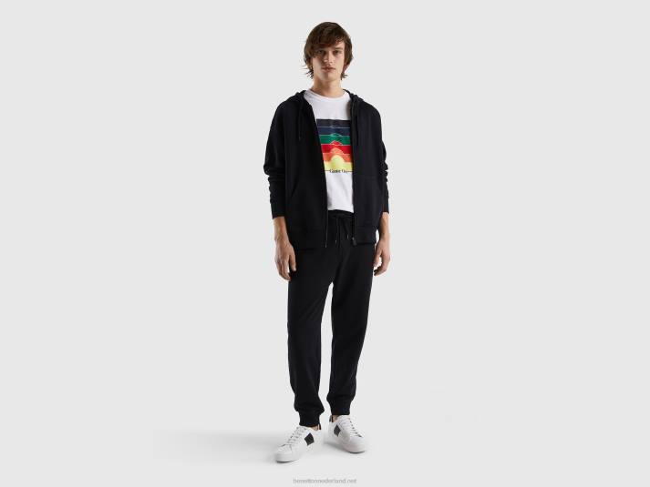 Heren Benetton hoodie met rits van katoen zwart 4R621331