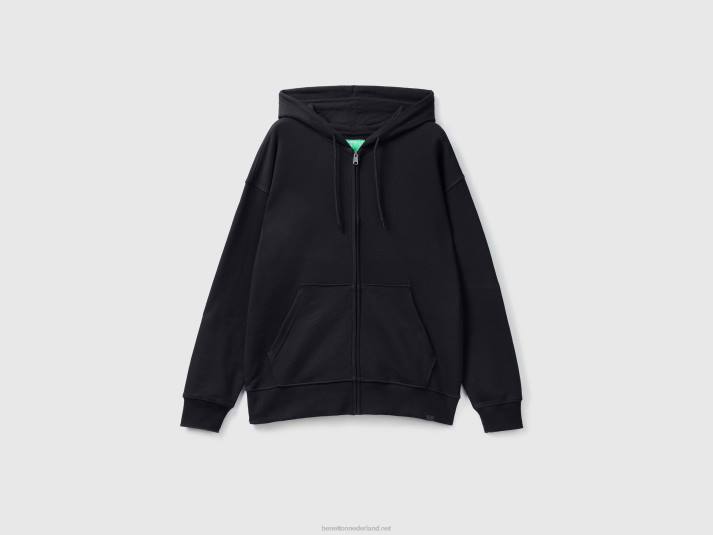 Heren Benetton hoodie met rits van katoen zwart 4R621331