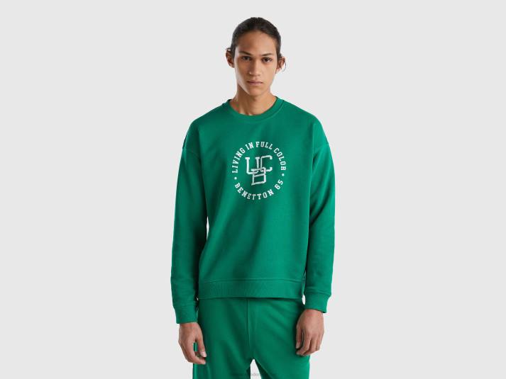Heren Benetton sweatshirt met ronde hals en logoprint donkergroen 4R621314