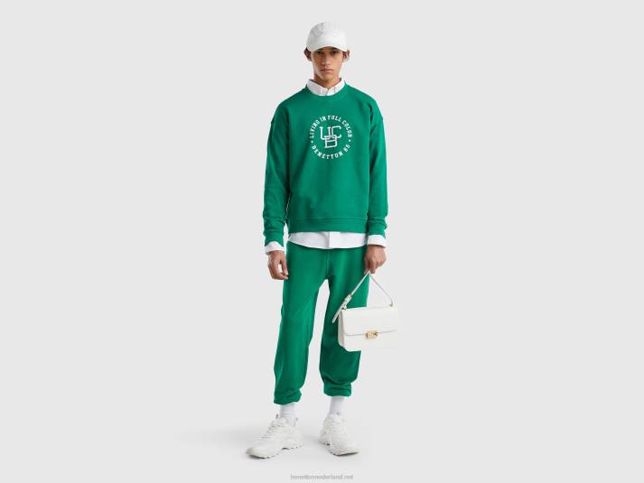Heren Benetton sweatshirt met ronde hals en logoprint donkergroen 4R621314