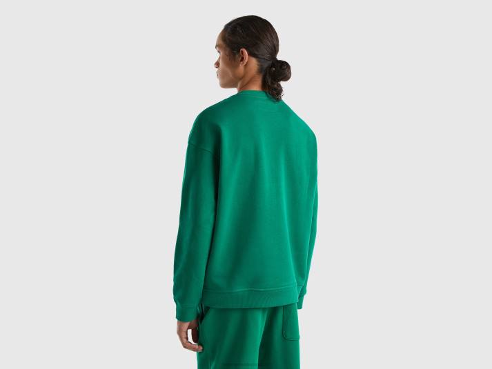 Heren Benetton sweatshirt met ronde hals en logoprint donkergroen 4R624517