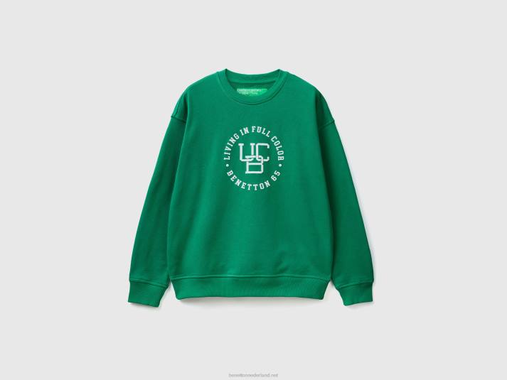 Heren Benetton sweatshirt met ronde hals en logoprint donkergroen 4R624517