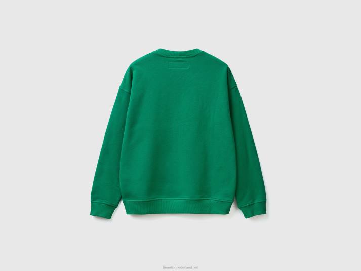 Heren Benetton sweatshirt met ronde hals en logoprint donkergroen 4R624517