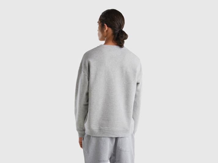 Heren Benetton sweatshirt met ronde hals en logoprint lichtgrijs 4R621310