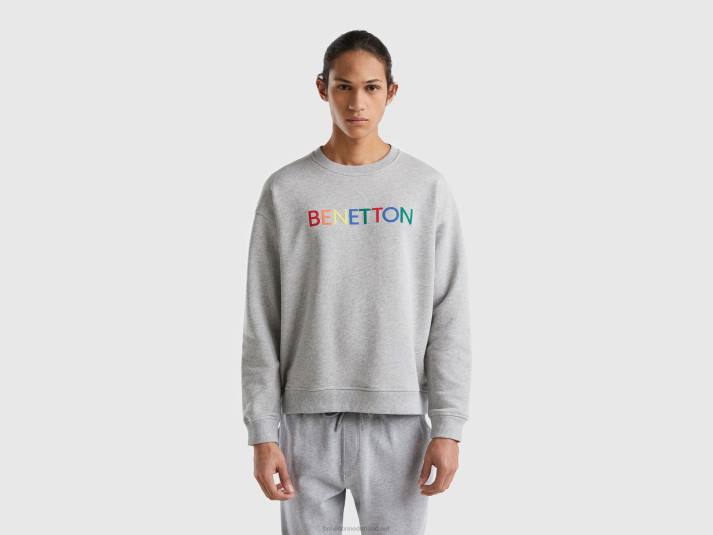 Heren Benetton sweatshirt met ronde hals en logoprint lichtgrijs 4R624516