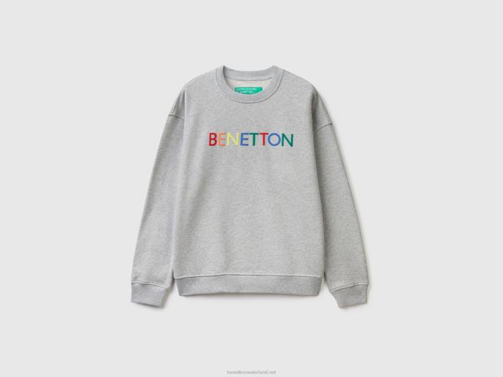 Heren Benetton sweatshirt met ronde hals en logoprint lichtgrijs 4R624516