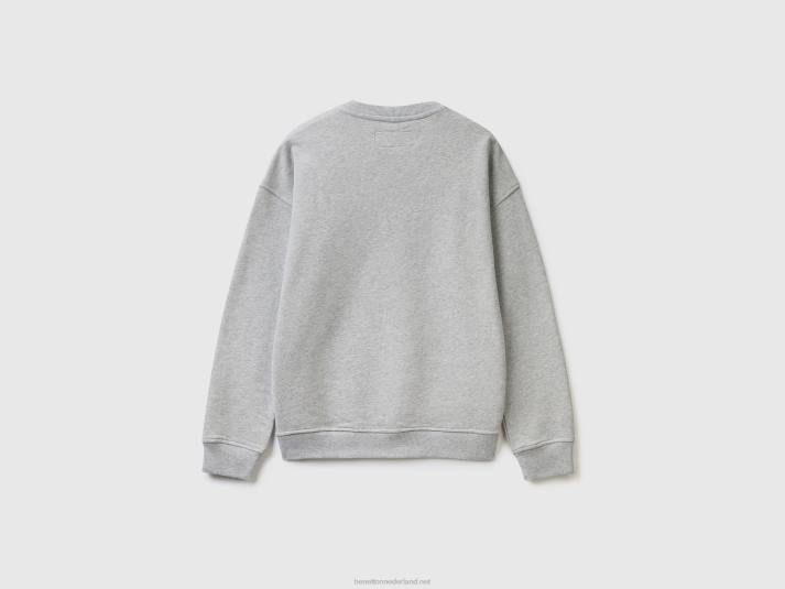 Heren Benetton sweatshirt met ronde hals en logoprint lichtgrijs 4R624516