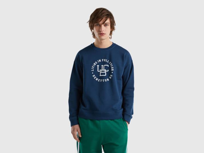 Heren Benetton sweatshirt met ronde hals en logoprint luchtmacht blauw 4R621323