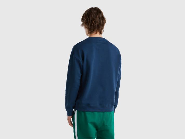 Heren Benetton sweatshirt met ronde hals en logoprint luchtmacht blauw 4R621323