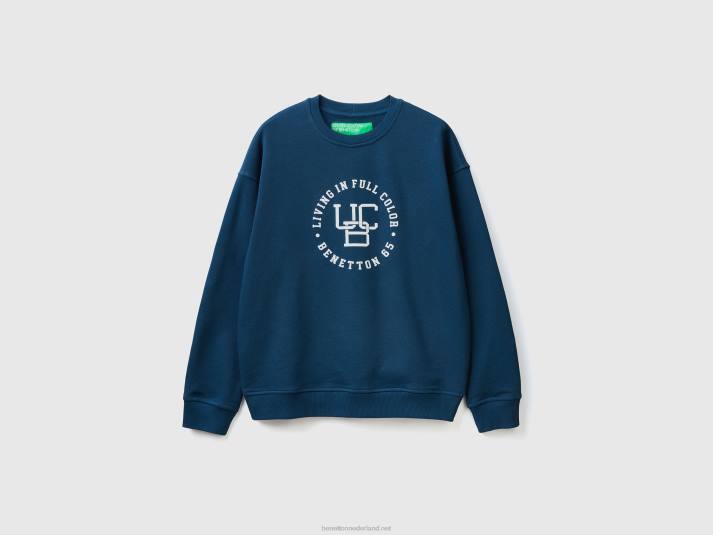 Heren Benetton sweatshirt met ronde hals en logoprint luchtmacht blauw 4R621323
