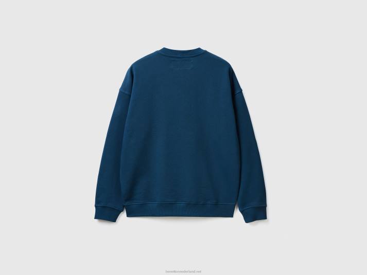 Heren Benetton sweatshirt met ronde hals en logoprint luchtmacht blauw 4R621323
