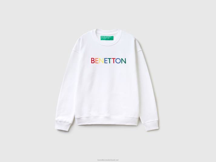 Heren Benetton sweatshirt met ronde hals en logoprint wit 4R621318