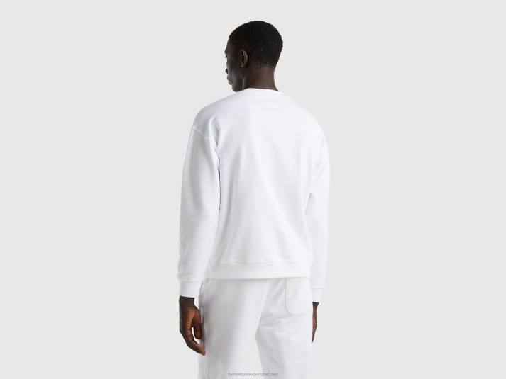 Heren Benetton sweatshirt met ronde hals en logoprint wit 4R624508
