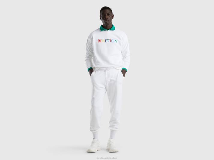 Heren Benetton sweatshirt met ronde hals en logoprint wit 4R624508
