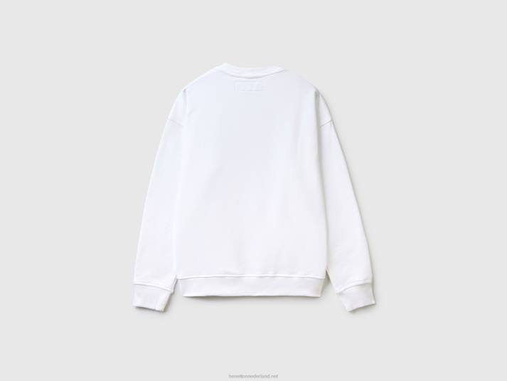 Heren Benetton sweatshirt met ronde hals en logoprint wit 4R624508