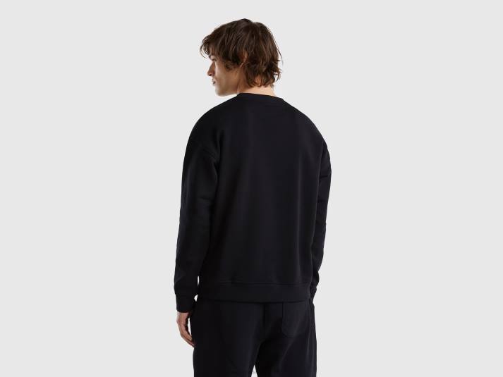 Heren Benetton sweatshirt met ronde hals en logoprint zwart 4R624519