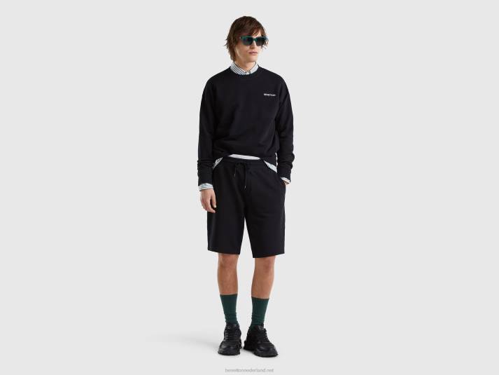 Heren Benetton sweatshirt met ronde hals en logoprint zwart 4R624519