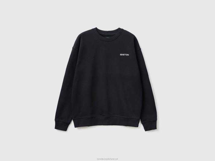 Heren Benetton sweatshirt met ronde hals en logoprint zwart 4R624519