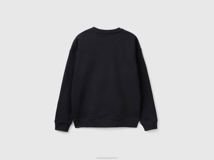 Heren Benetton sweatshirt met ronde hals en logoprint zwart 4R624519