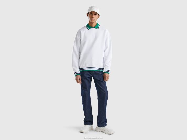 Heren Benetton sweatshirt met ronde hals van zuiver katoen wit 4R621324
