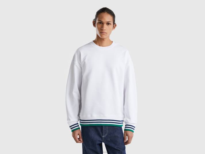 Heren Benetton sweatshirt met ronde hals van zuiver katoen wit 4R624504